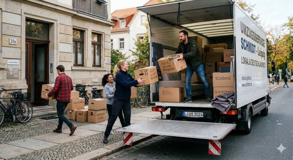 Umzugswagen beladen - Bücherspende