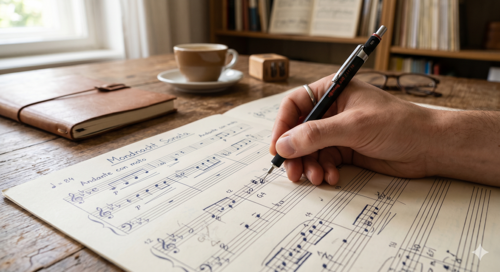 Notenblätter mit Stift