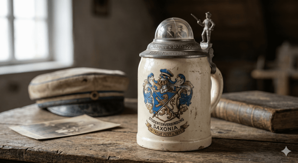 Studentica06 - Buch-Spende Studentica Siegel Papier Studentika zirkel Band Diplom Bücher Dachbodenfund Truhe Bänder Foto Krug