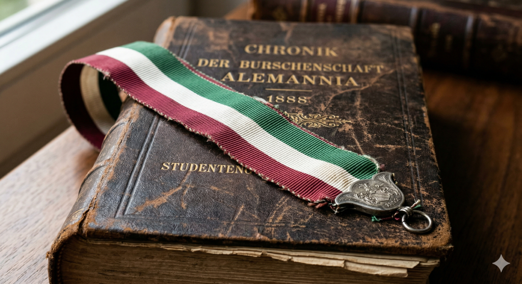 Studentica10 - Buch-Spende Studentica Siegel Papier Studentika zirkel Band Diplom Bücher Dachbodenfund Truhe Bänder Foto Krug Degen Kiste Buch