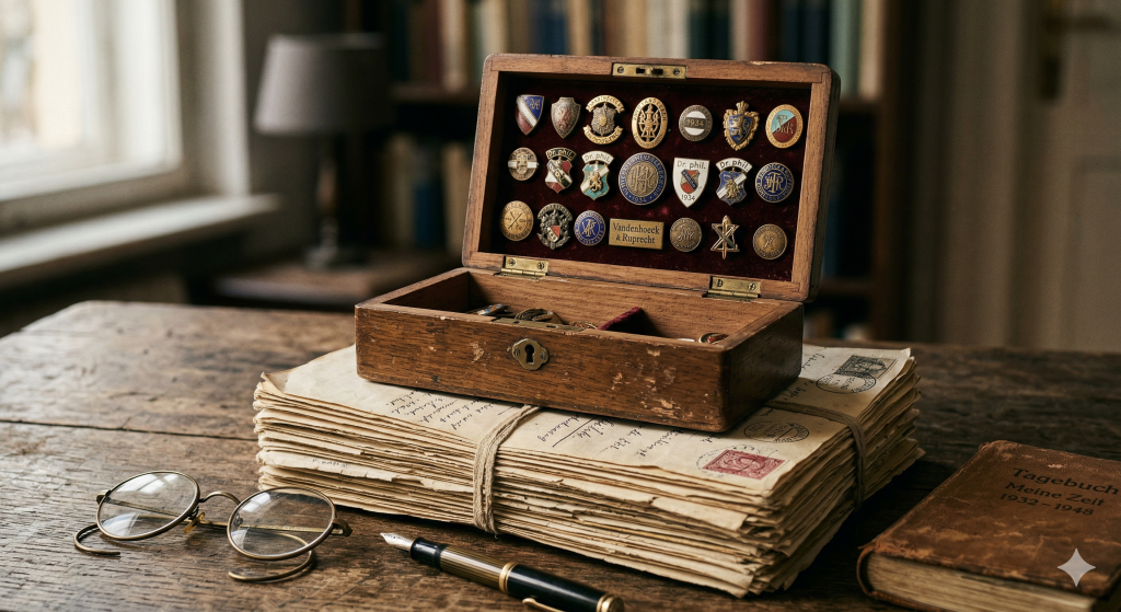 Studentica19 - Buch-Spende Studentica Siegel Papier Studentika zirkel Band Diplom Bücher Dachbodenfund Truhe Bänder Foto Krug Degen Kiste